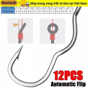 BAMBOOB 12 Cái / gói Móc câu lật tự động, Móc câu cá thép gai sắc bén chống trượt, có dụng cụ câu cá bằng thép Carbon cao mắt