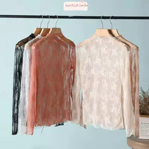 ITRUMPET xuyên thấu Áo, Áo thun lưới xuyên thấu, Áo dài tay màu đen thời trang