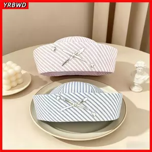 Mũ nồi vành lật YRBWD, Mũ thủy thủ thoáng khí bọc kín, Nơ sọc thời trang Mũ thủy thủ sọc thoải mái dành cho nữ