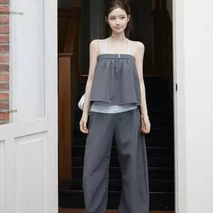 Áo Vest hai mảnh giả màu tương phản Niche Áo Vest nữ mùa hè Phong cách mới thẳng ống rộng phù hợp với quần