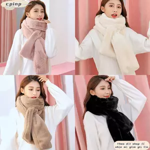 Khăn quàng cổ lông thú giả CPINCP, Khăn choàng sang trọng mềm màu trơn, Lông thỏ giả thời trang dày bảo vệ cổ chống gió ấm áp cho mùa đông