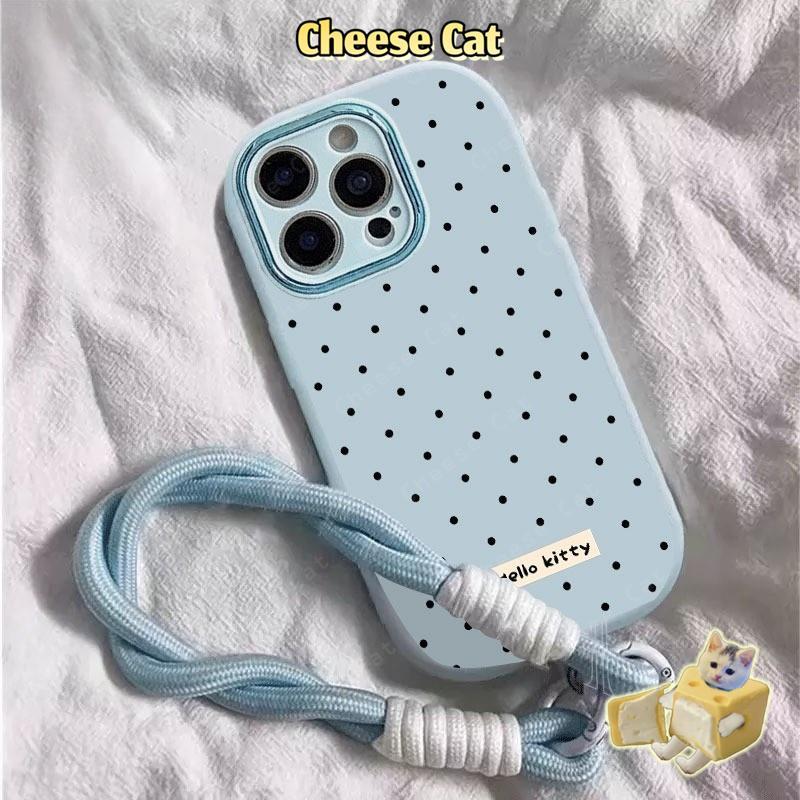 ins Ốp điện thoại toàn màn hình chấm đen có dây buộc cho iPhone 15 14 13 12 11 16 17 Pro Max Xs Max XR 7 8 Plus
