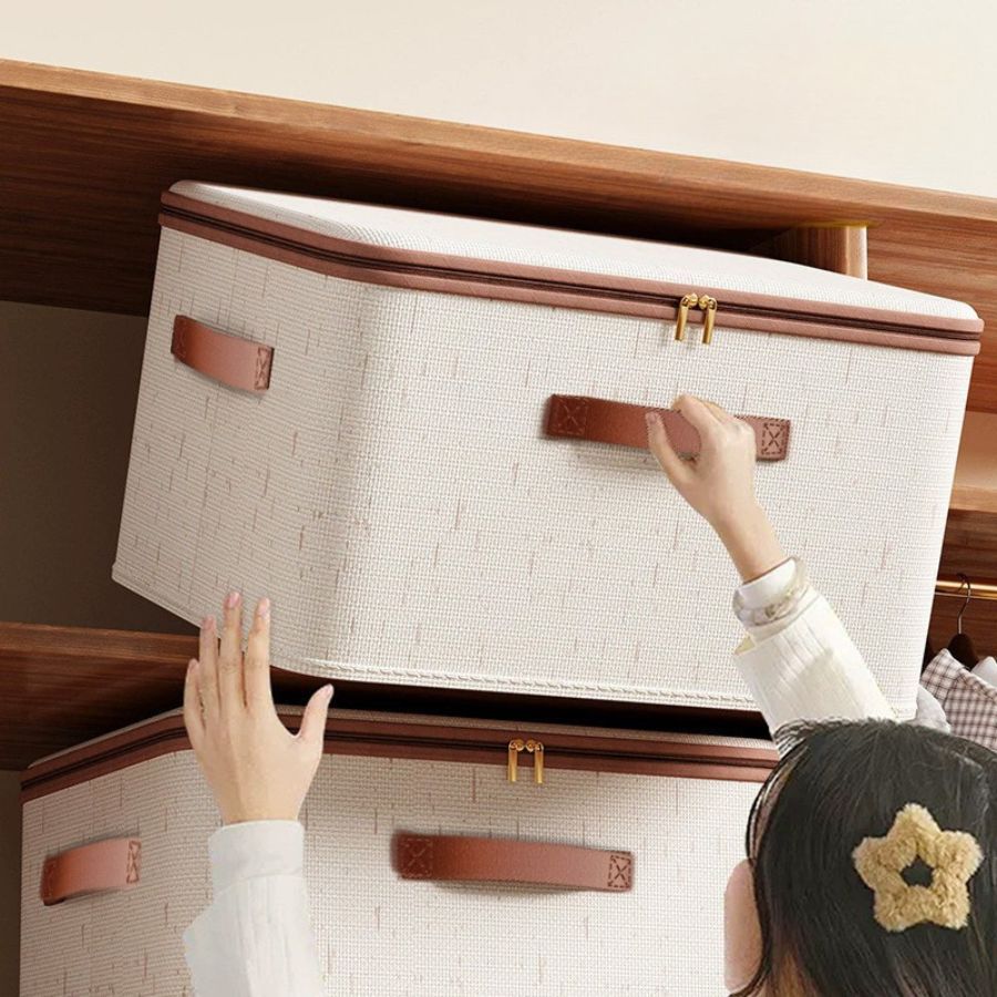 Hộp Vải Đựng Quần Áo 3 Size ENODA HOME, Hộp Vải Bảo Quản Chăn Ga Gối Có Nắp Khóa Kéo Kín Bụi HV150