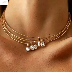 ZENZON Vàng Choker, Vàng 18K PVD Mạ Kim Loại Dây Xích Hình Học Vòng Cổ Tròn, Đơn Giản Vintage Vàng Quyến Rũ Hình Học Zircon Mặt Dây Chuyền Kỳ Nghỉ