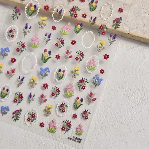 Hoa Tulip Thêu Bướm Làm Móng Miếng Dán Phong Cách Trung Hoa Thêu Tươi Lãng Mạn Hoa Bướm Cổ Bướm Làm Móng Tay Miếng Dán