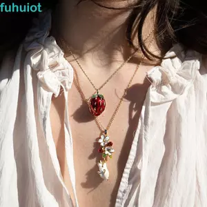 Vòng Cổ Men FUHUIOT, Vòng Cổ Mặt Dây Chuyền Mề Dâu Có Thể Mở Được, Đơn Giản Retro Cá Tính Cổ Tích Phong Cách Tráng Miệng Trái Cây Choker Cô Gái