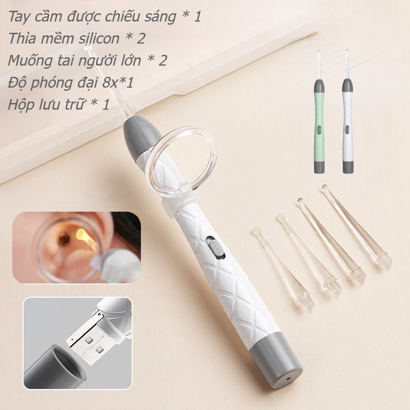 Bộ Lấy Ráy Tai Có đèn Led Thông Minh,Dụng Cụ Vệ Sinh Tai Có Đèn Led Bằng Silicon Mềm Cho Bé,Thiết Kế Dành Cho Trẻ Em