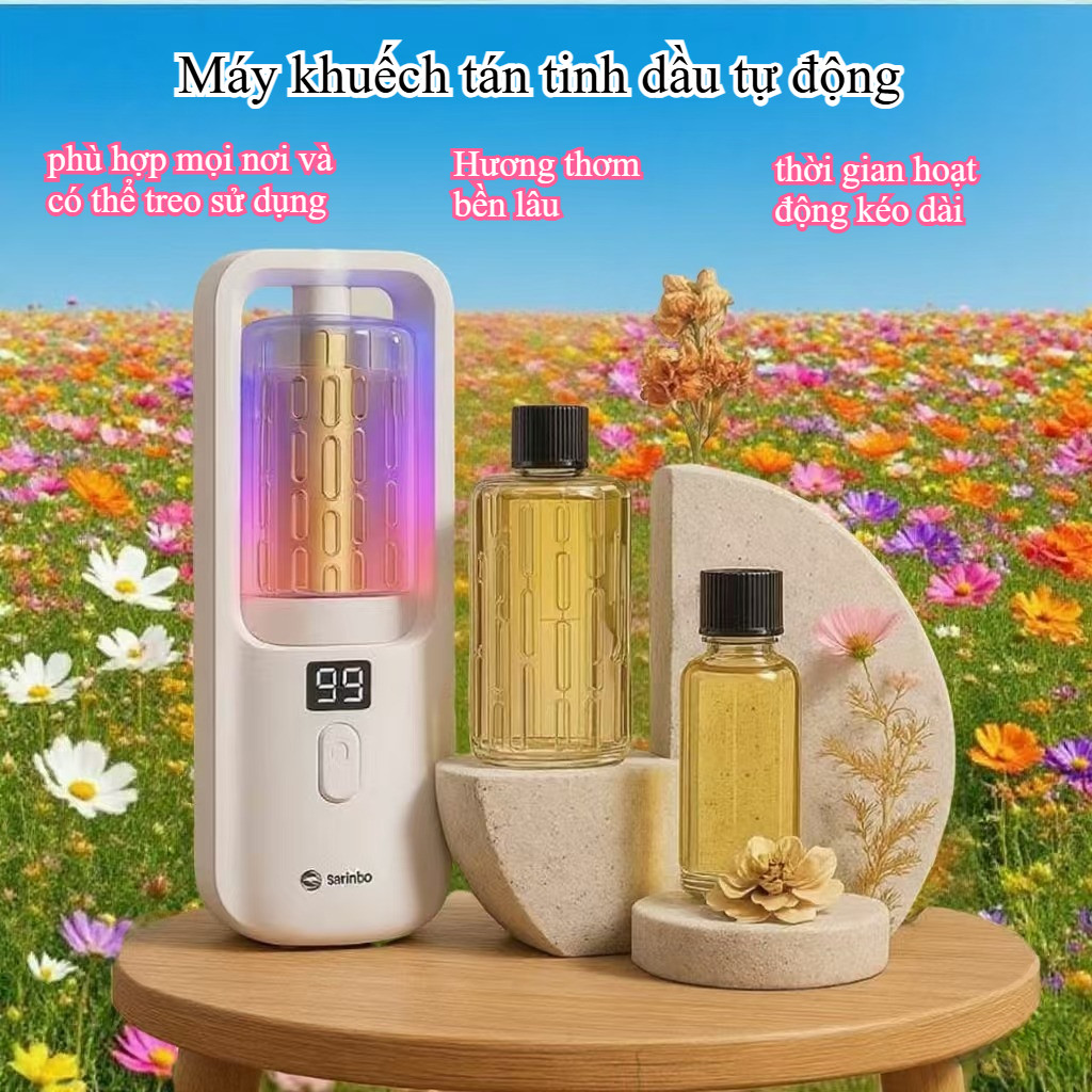 Bộ máy xông tinh dầu tự động tiết kiệm - Tặng phụ kiện, phun sương tự động, chiết xuất thực vật, để bàn/treo tường!