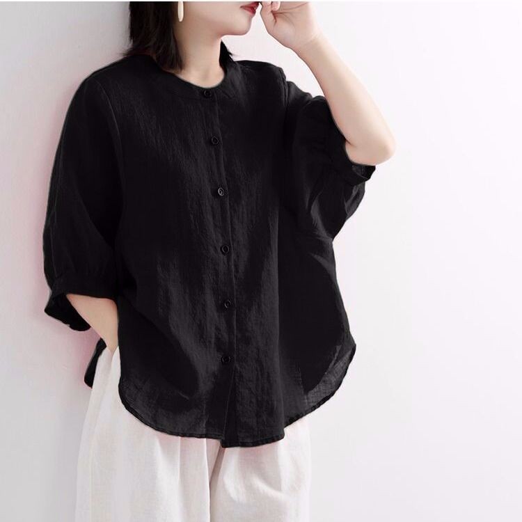 Áo sơ mi nữ vải lanh cotton, phong cách vintage, phù hợp hàng ngày