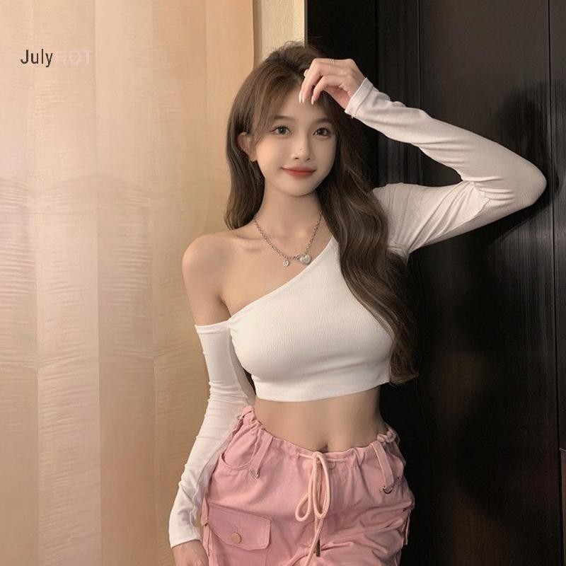 Áo ThunCrop TopSlim Fit Phong Cách Y2K Ngoài Vai Cho Nữ