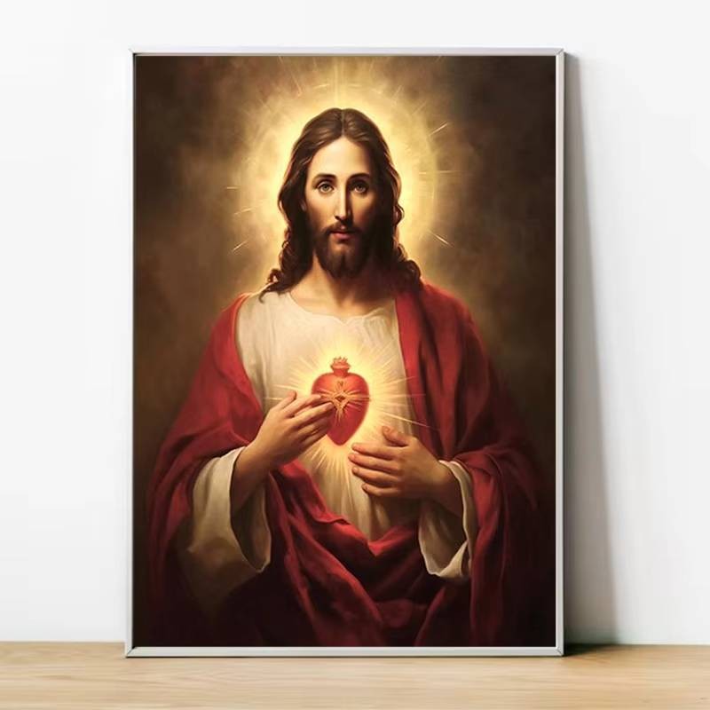 Nghệ thuật treo tường Scandinavia cổ điển của Đức Trinh Nữ Maria và Thánh Tâm Chúa Giêsu. Poster Christian HD để in vải canvas cho trang trí nhà, phòng ngủ và phòng khách