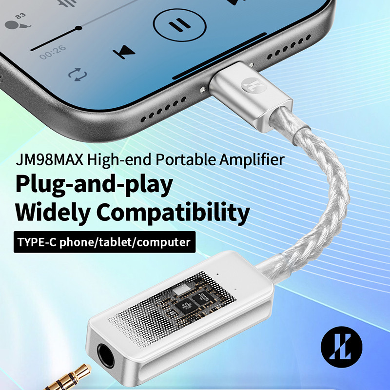 JCALLY JM98 MAX Type-C Bộ khuếch đại di động cao cấp CS43198 SGM8262 DAC 32bit 384kHz và DSD256 USB-C sang 3,5mm AMP JM98Max