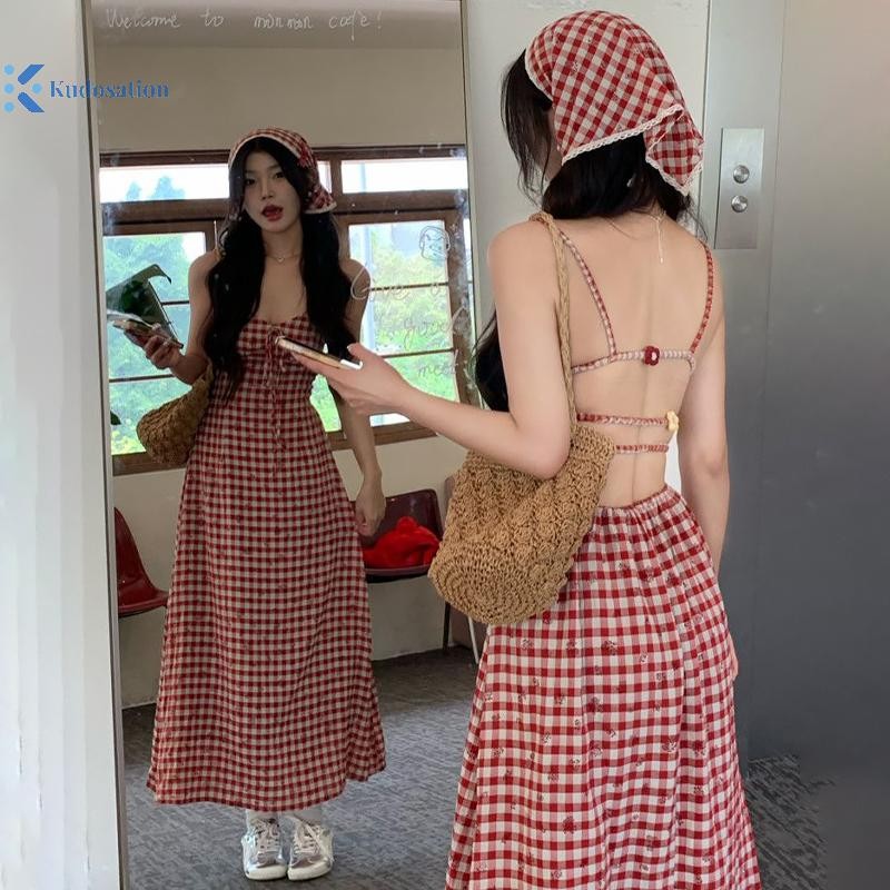 Kudosation Ngọt Ngào Thời Trang Kẻ Sọc Lưng Đầm Gợi Cảm Dây Rời Mùa Hè Boho Ngày Lễ Nữ Đầm Maxi