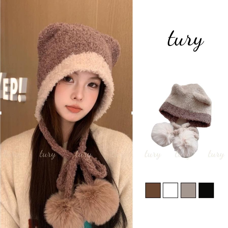 Nón Len Nữ - Tury - Nũ Len Giữ Ấm Tai Mèo Phối Dây Bông - NL048