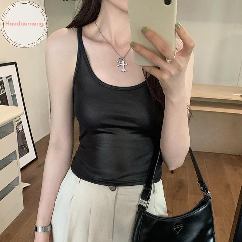 Houdoudou Mỹ Màu Trơn Gợi Cảm Da Spaghetti Dây Đeo Không Tay Slim Camisole Cho Nữ VN