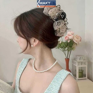 Onetimingcool Thanh Lịch Lưới Nơ Kẹp Tóc Nữ Đuôi Ngựa Vuốt Kẹp Lấp Lánh Kim Cương Giả Kẹp Tóc Bé Gái Mũ Đội Đầu Phụ Kiện Tóc Quà Tặng VN
