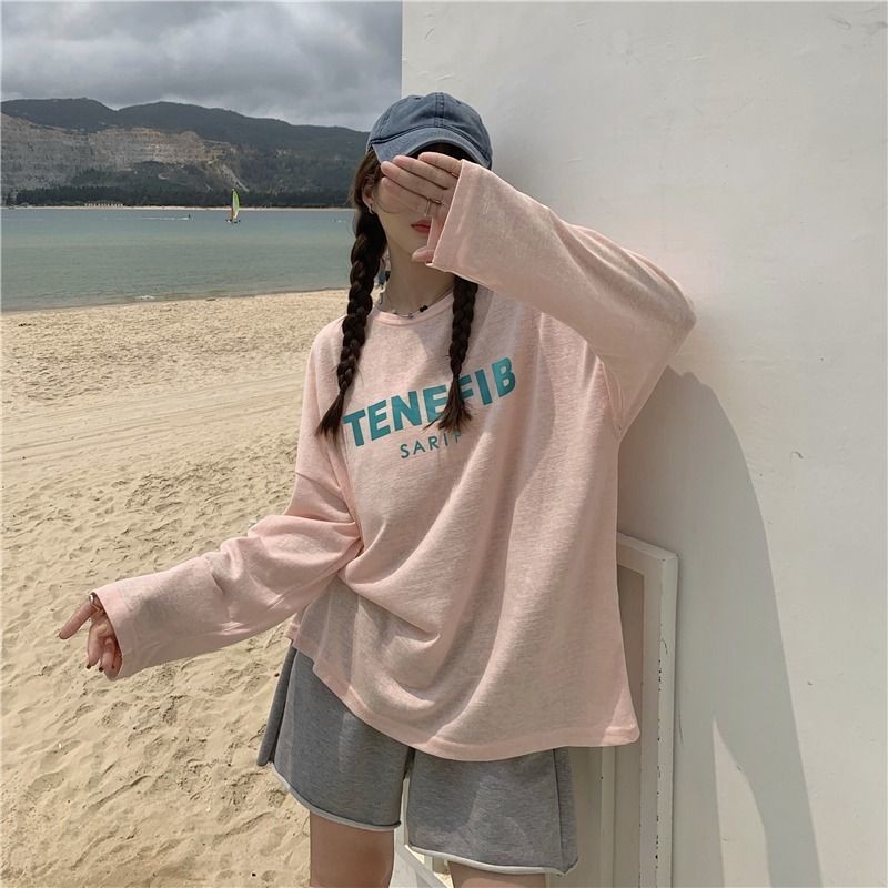 Milyfashion Mùa Hè In Chữ Rời Giảm Tuổi Ôm Hơn Nhìn Dài Tay Áo Thun