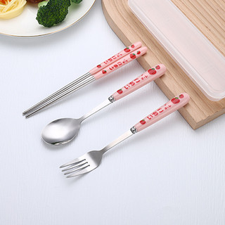 Bộ Đồ Ăn Di Động Bộ Đũa Inox Thìa Nĩa Bộ Ba Mảnh Giả Gốm Hoạt Hình ins Bộ Đồ Ăn Giá Trị Cao TRW0