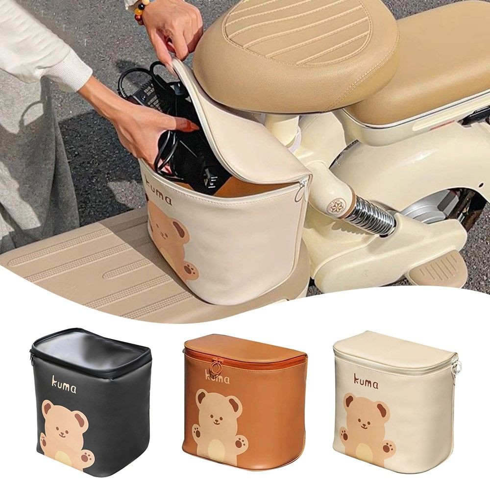 Túi đựng xe điện HOBBYIN, Túi trước xe đạp điện chống nước có thể tháo rời, Da PU in hình gấu dễ thương bền bỉ Túi treo xe đạp điện dung tích lớn Xe đạp điện