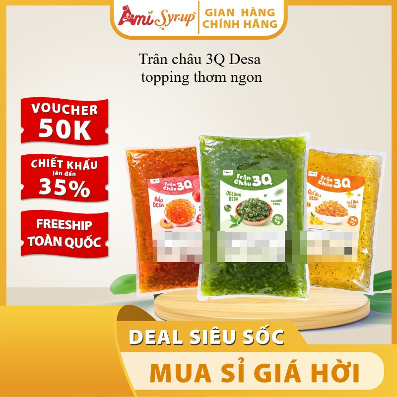 Trân Châu 3Q Desa Túi 1KG Đủ Vị, Topping Dai Giòn Ngon Tuyệt Cho Mọi Món Nước