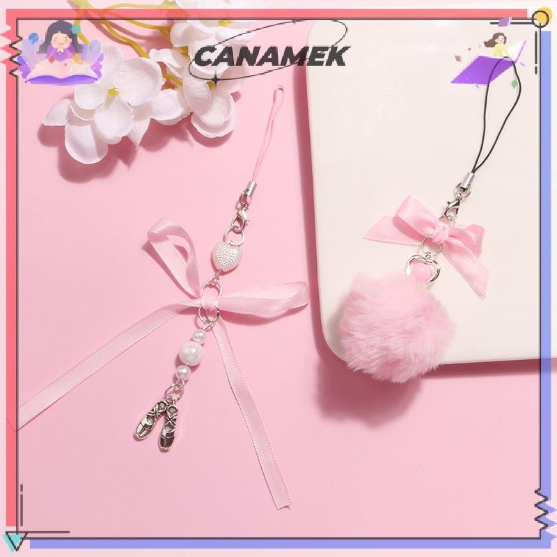 CANAMEK Bóng Màu Hồng Tinh Tế Dệt Ruy Băng Nơ Móc Khóa Mặt Dây Chuyền Ruy Băng Nơ Móc Khóa Cho Túi Ba Lô Điện Thoại Quyến Rũ Dây Đeo Điện Thoại Trang Trí CSF