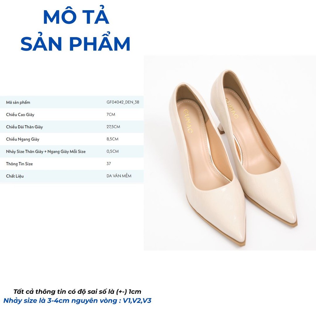 Giày Cao Gót Nữ GUMAC Thiết Kế Mũi Nhọn Thanh Lịch GF04042