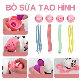 Máy Làm Đất Nặn Bằng Bột Mỳ Hình Bò Sữa Cho Bé Hagykid Bộ Kèm 8 Hộp Màu Và Các Khuôn Đẹp Mặt - POPITOYS