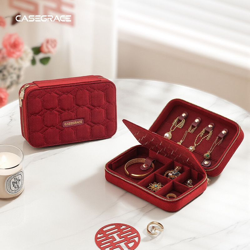 CASEGRACE Nhung Hộp Trang Sức Người Tổ Chức Vintage Trang Sức Bảo Quản Bông Tai Nhẫn Vòng Tay flannel Hộp Quà Tặng