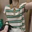 Áo sơ mi Polo sọc màu tương phản phong cách Hàn Quốc Size lớn dáng rộng dáng rộng mỏng hơn Áo dệt kim băng lụa ngắn tay