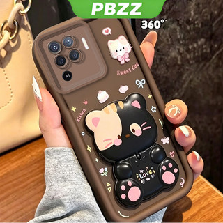 Ốp Lưng Cho OPPO A94 4G Reno 5F 5 lite Vỏ Điện Thoại Vỏ Mềm Silicon Chống Sốc Thiết Kế Mới Thẩm Mỹ Có Giá Đỡ 360° Gương trang điểm mèo dễ thương cho bé gái JTXMMZJ