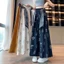 Quần ống rộng WANYEDI, Dây thắt lưng co giãn dài đến mắt cá chân Quần crop nữ, Phong cách thư giãn in hoa nhẹ Drap dáng rộng vừa vặn Quần hoa đi chơi hàng ngày