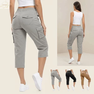 Quần Capri AWNGD, Quần đi bộ đường dài nữ bằng vải khô nhẹ, phong cách ngoài trời Nhiều túi Dây thắt lưng co giãn Chiều dài cắt Quần chở hàng cắm trại