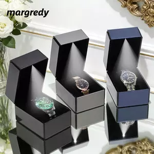 Hộp Đồng Hồ MARGREDY, Hộp Đựng Vòng Tay Nắp Lật Hộp Quà Tặng Đồng Hồ Đơn, Tinh Tế Với Đèn LED Đồng Hồ Da PU Đồng Hồ Bảo Quản