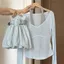 Pure Desire Phong Cách Tương Phản Màu Sắc Dây Cổ Dài Tay Mùa Xuân Phong Cách Mới Slim-fit Ôm Hơn Nhìn Đẹp Top + Váy Nụ Hoa Bốn Mảnh