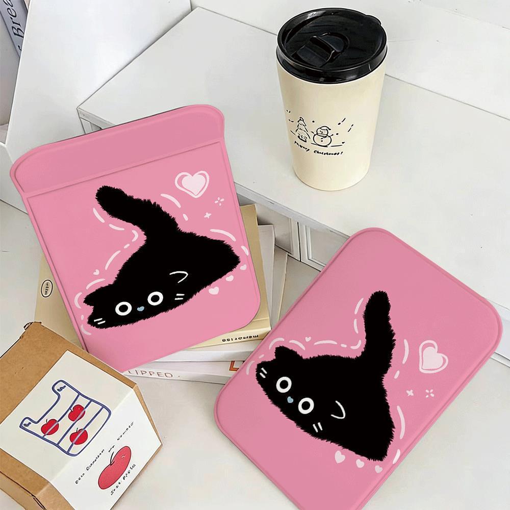 Gương trang điểm gấp đôi xách tay họa tiết mèo đen nét vẽ, dành cho sinh viên ký