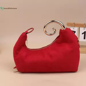 BeautifulHomeA Vintage Giả Da Lộn sel Túi Xách Thời Trang Niche Thanh Lịch Dạ Hội Túi Nữ Pháp Sang Trọng Tay Cầm Kim Loại Túi Xách VN