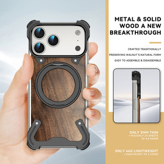 [JLK] Ốp Điện Thoại Bằng Gỗ Chắc Chắn Cho iPhone 17 16 15 14 Pro Max Có Giá Đỡ Nhẫn 360° Vỏ bảo vệ chống sốc từ tính xoay