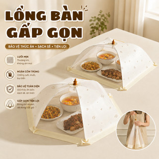 Lồng bàn bằng vải gấp gọn thông minh, lồng bàn vải lưới đậy thức ăn, lồng bàn gấp gọn thoáng khí chống bụi, côn trùng