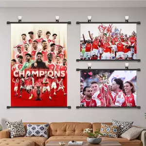 Arsenal 2025-26 Premier League Champions Áp phích vải chống thấm nước không khung, Pháo thủ Cúp nghệ thuật treo tường cho trang trí phòng quạt