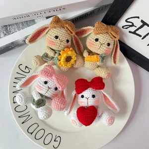 Dễ Thương Lop-Eared Thỏ Móc Khóa Mặt Dây Chuyền Handmade Len Móc Dài Tai Thỏ Búp Bê Dễ Thương Túi Treo Quà Tặng