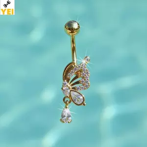 < YEI > Nhẫn Nút Bụng Cong Pha Lê Dainty Thiết Kế Bướm Rốn Xuyên Trang Sức Không gây kích ứng cho Nữ Đảng Đi Biển Du Lịch Mới