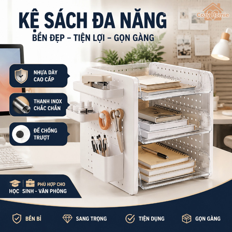 kệ đựng tài liệu kệ đựng sách nhựa dày dặn thanh inox đế chống trượt cho văn phòng học sinh