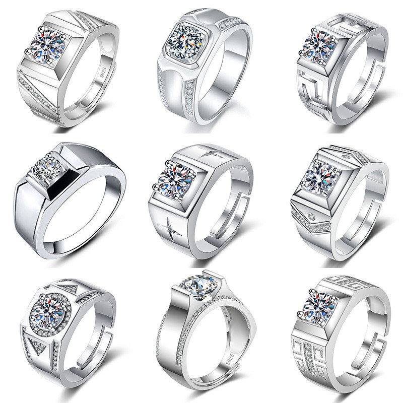 nhẫn nam Độc Đáo Nam Kinh Doanh Nhẫn Kim Cương Trực Tiếp Cung Cấp Nam Nhấp Nháy Kim Cương Một Carat Zircon Mở Nhẫn