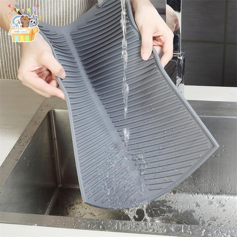 [KXH] Tấm thoát nước bằng silicon Thảm sấy Thảm chống trượt có cạnh nâng Thảm để bàn cho nồi Cốc Món ăn Đồ dùng nhà bếp ELWW