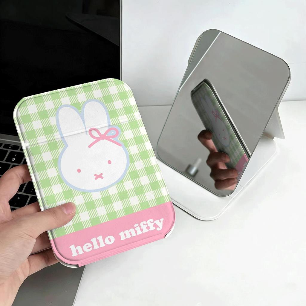 Gương gấp mini họa tiết thỏ Miffy ô vuông xanh gương nổi tiếng