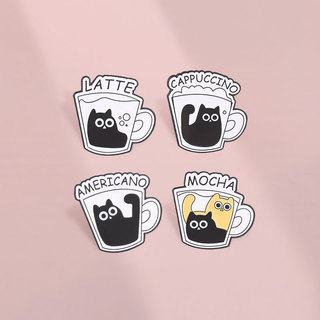 Cốc Cà Phê Mèo Đen Men Thổ Cẩm Bộ Americano Latte Mocha Cappuccino Mèo Huy Hiệu Cho Quần Áo Ba Lô Phụ Kiện Quà Tặng Cho Những Người Yêu Cà Phê