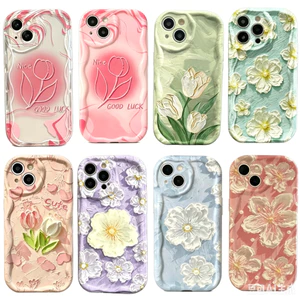 Ốp Lưng Cho Xiaomi Note 15 Pro 14 13 Plus Redmi 15 15A 15C 14C Note15 Vỏ Điện Thoại Di Động Silicon Tranh Sơn Dầu Hoa Trắng Sen Sóng Cạnh