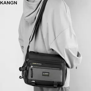 Túi đeo chéo du lịch KANGN, Túi đeo chéo nhiều lớp có dây kéo, Túi lưu trữ Nylon hình vuông dung tích lớn Unisex