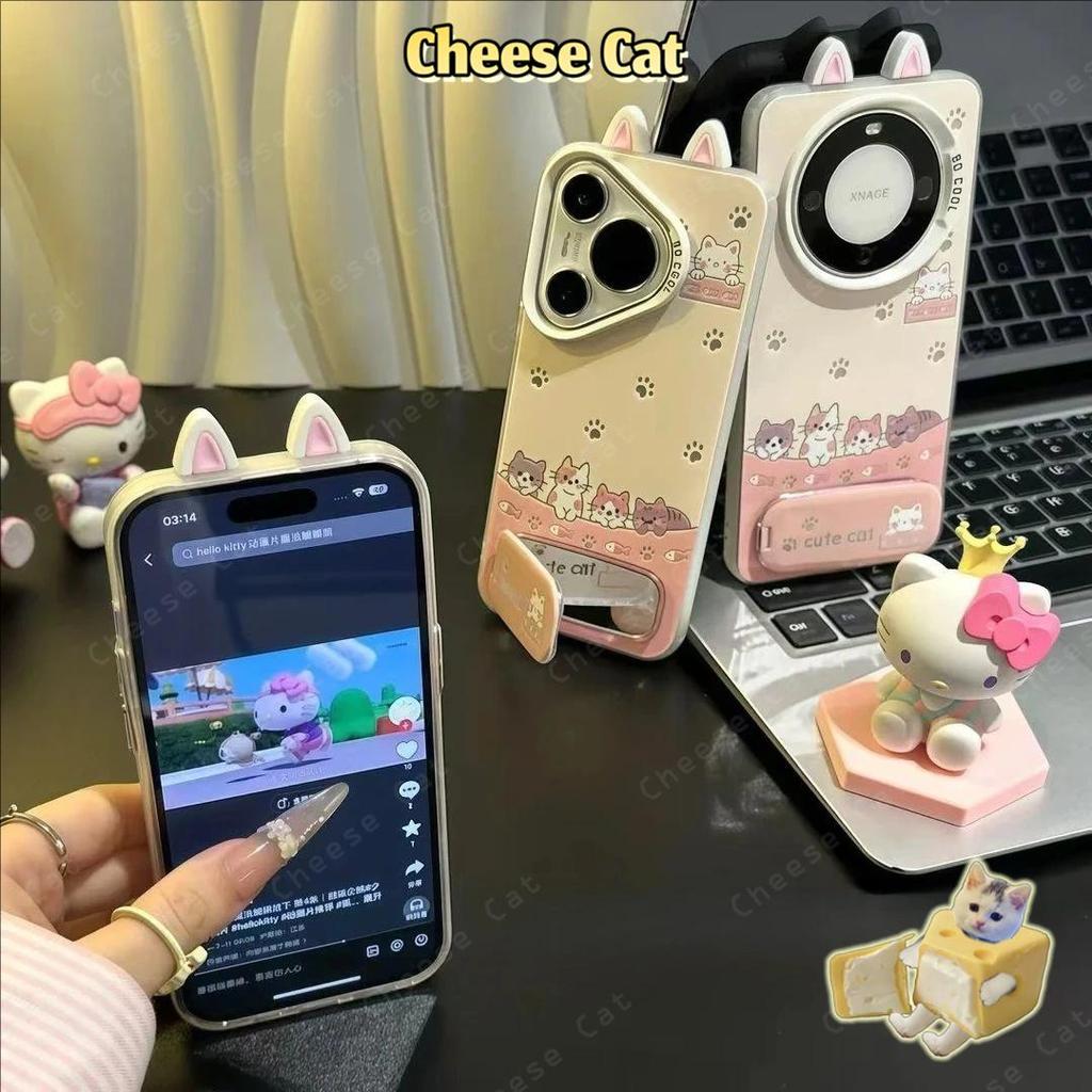Ốp Điện Thoại Tai Mèo Dễ Thương Và Gương Giá Đỡ Điện Thoại Cho iPhone 17 Pro 16 15 14 13 12 11 Pro Max XR Xs Max 7 Plus