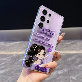 Ốp điện thoại mềm màu tím Happy Girl thời trang tương thích Samsung A02S / A13 / A23 / A52 / A54 / M14 / A06 / A30S / S22ULTRA / S23PLUS / S24PLUS / S25ULTRA Vỏ bảo vệ trong suốt chống sốc chống sốc